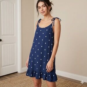 Cupcakes and Cashmere Navy Blue Polka Dot Tie-Shoulder Dress Size M